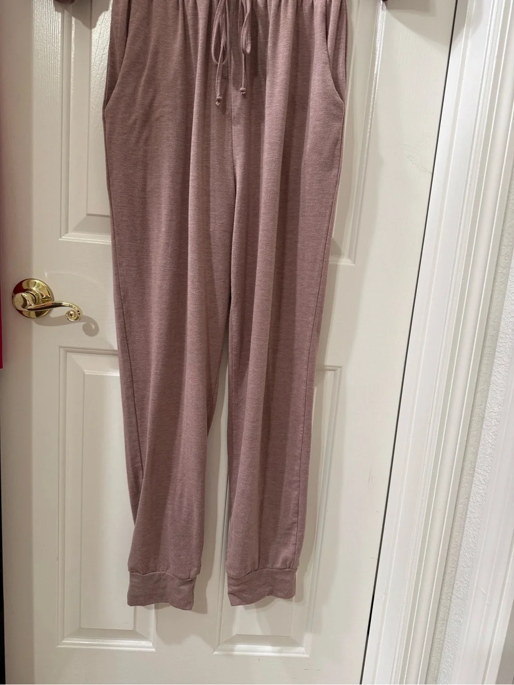 Bebop Dusty Mauve Long Sleeve Jogger Jumpsuit with Drawstring Waist - Large